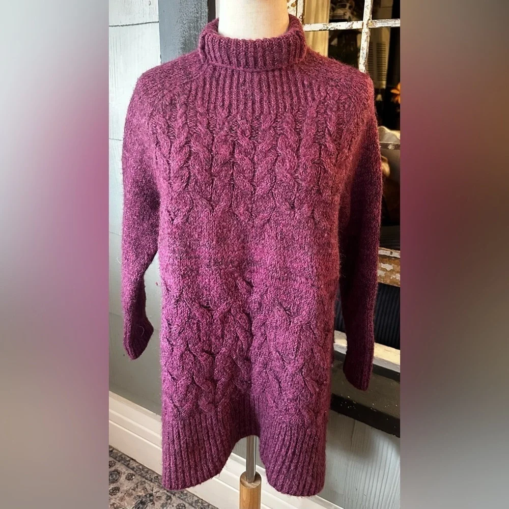 Free People Runway Cable Knit Sweater Dress Burgundy Size S